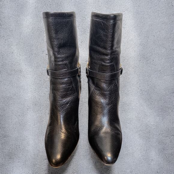 Jimmy Choo Black Leather Mid Calf Stiletto Booties EU 36.5 US 6.5 - Picture 4 of 10